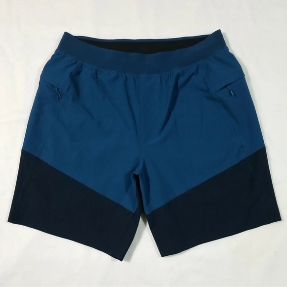 Lululemon Men Small Namaste At The Beach Short 8" two tone Blue Mesh Lined - Picture 3 of 10